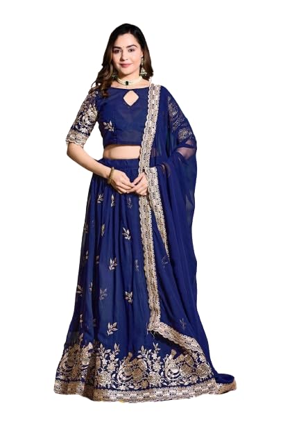 Fashion Basket Georgette Lehenga Set for Women. (Blue)