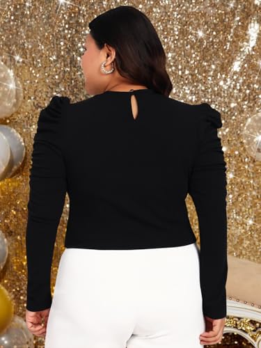 wild U Women Plus Size Crop Top | Hand Embellished | Stretchable | Club Wear | Trendy Stylish | Puff Sleeves (Black, Size : 6XL)