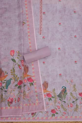 Soch Womens Lavender Linen Botanical Print Unstitch Dress Material With Sequins