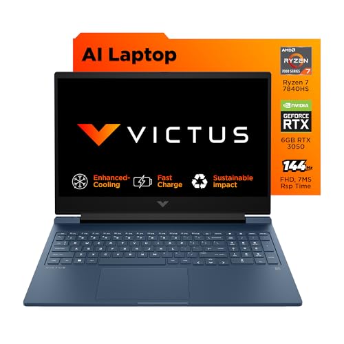 HP Victus, AMD Ryzen 7 7840Hs, 6 GB RTX 3050 AI Gaming Laptop (16GB DDR5, 1TB SSD) 144Hz, IPS, 16.1"/40.9cm, FHD, Win 11 Home, MS Office, Blue, 2.29kg, RGB Backlit KB, B&O, S0089Ax