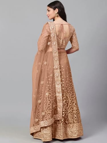 AG Clothing Women's Net Semi Stitched Lehenga Choli With Dupatta | Dori And Sequin Embroidery Pattern | Traditional, Wedding, Ethnic Wear Lehenga (AD-EUPHORIAm-VOL4-3605-Brown)