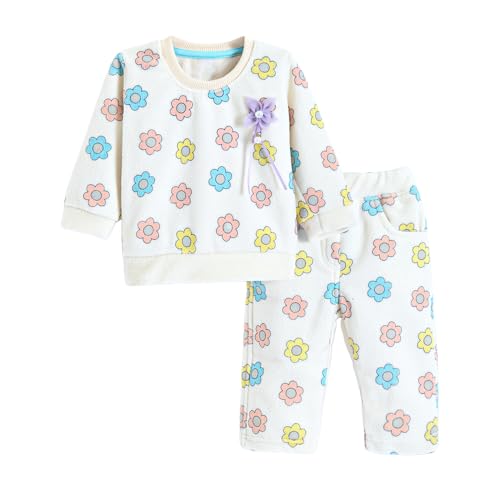 Hopscotch Girls Full Sleeves White 2-Pc Floral Pajama Set for Age (12-18 Months)