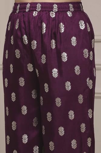 Biba Women Purple Viscose Gathered Yarndyed Suit Set_42