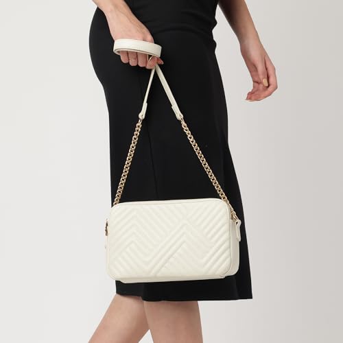 Fastrack StitchPlay Sling | Quilted Faux-Leather Women’s Handbag | Crossbody with 3 Compartments & Metal Strap | Sling for Everyday Carry