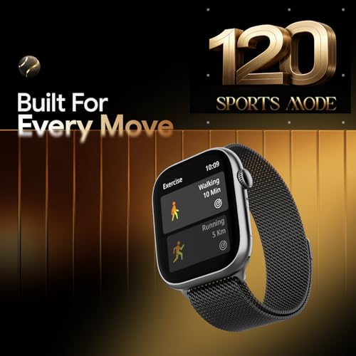 Fire-Boltt Ninja X Ring Smart Watch 1.96" Always On Display Bluetooth Calling, Voice Assistant, SpO2 & Heart Rate, 120+ Sports Modes, IP67 Waterproof Smartwatch for Men & Women - Black Mesh
