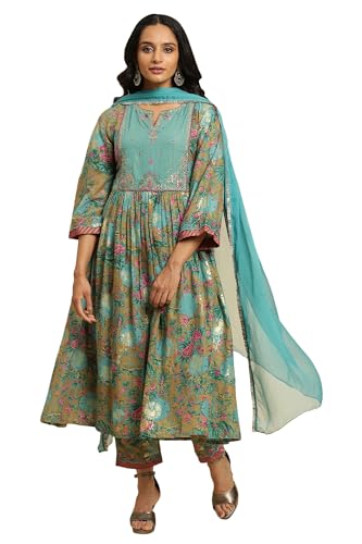 W for Woman Brown Floral Printed Kurta, Pant and Dupatta Set_24AUWS19864-122303_XL