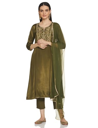 BIBA Women Viscose Narrow Suit Set(SKD7454E_Green_M) (SKD7454ESS21MEHGRN