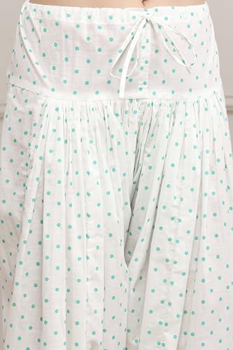 Biba Women Turquoise Cotton Straight Suit Set_42