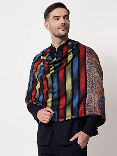 Pashtush mens Extra Fine Wool stole, floral design, Multicolour (Stole, Multi)