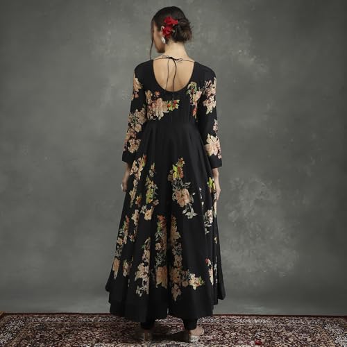 BIBA Women's Silk Chanderi Kurta Sets (CKD10960AW24BLK_Black