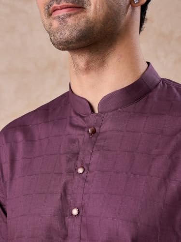 Manyavar Men's Cotton Self-Design Traditional Kurta Pyjama Set (Purple,XL)