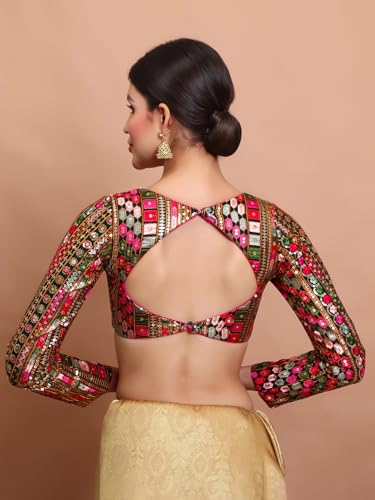 S SALWAR STUDIO Green Georgette Embroidered V Neck Readymade Blouse