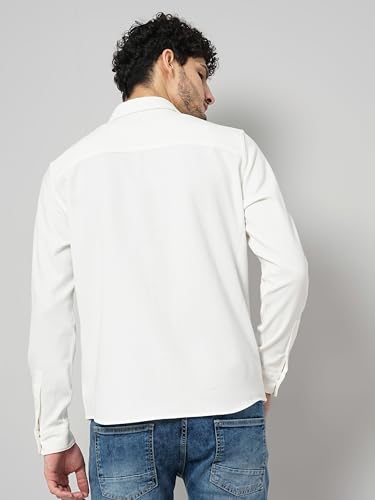 Celio Mens Solid Off-White Regular Shirt