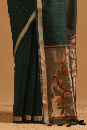 Soch Womens Green Tissue Woven Design Saree With Sequin