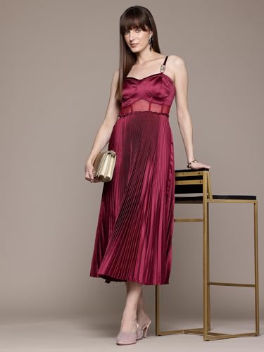 Label RITU KUMAR Wine Grace Shoulder Strapes Sweetheart Neck Long Dress