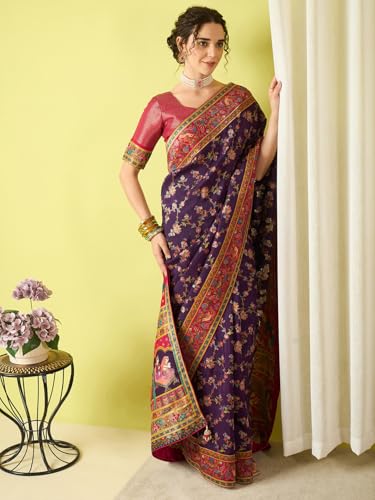 AKHILAM Women's Kanjivaram Woven Soft Silk Saree With Blouse Piece