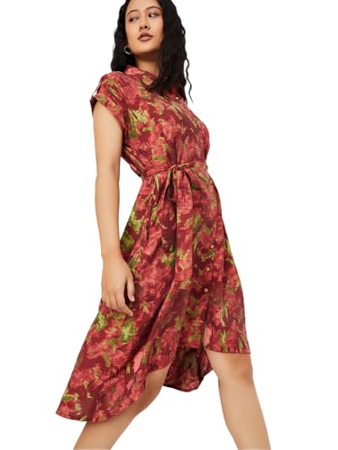 Max Women's Polyester A-Line Below The Knee Dress (EC58001_Rust