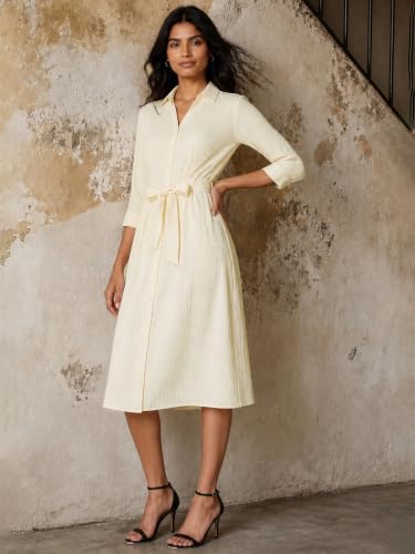 Max Women Textured Midi Dress(Off White_XL)