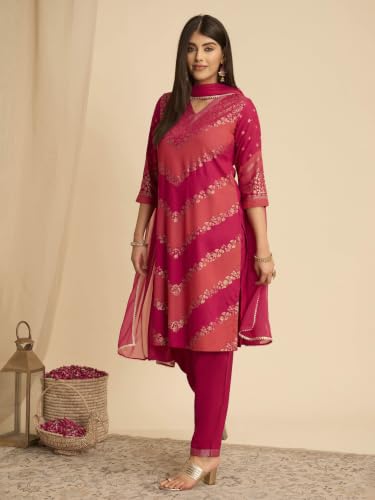 Rangriti Rayon Printed Straight Festive Kurta With Salwar And Dupatta