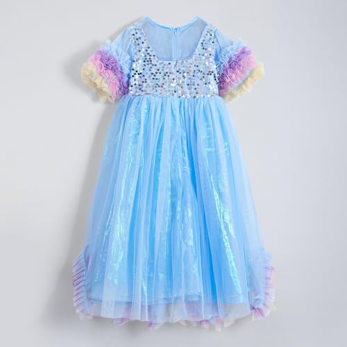 Hopscotch Girls Blue Short Sleeves Sequined Ruffled Gown for Age (4-5 Years)