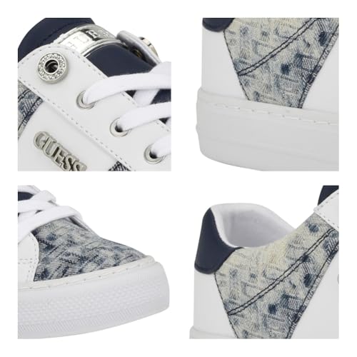 GUESS Women's Loven Sneaker, White/Blue 171, 4 UK