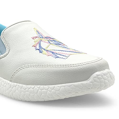KazarMax Boys & Girls White Blue Unicorn Embroidery Comfortable Sneaker Shoes - 10 Kids UK