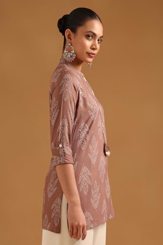 Soch Womens Brown Viscose Bandhani Tunic with Faux Mirror