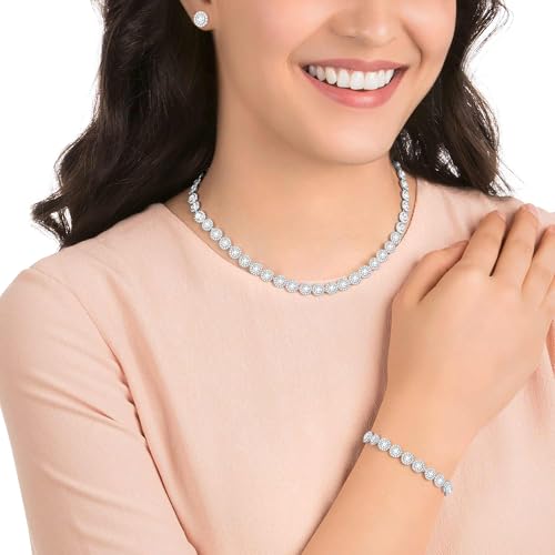 Swarovski Angelic Necklace Bracelet Earrings Set for Women, Round Size, Rhodium Plated
