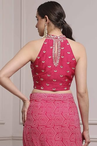 BIBA Printed Cotton Silk Regular Wedding Saree With Blouse
