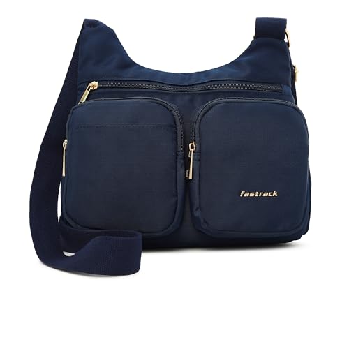 Blue Nylon Sling Bag for Women | Lightweight Twill-Detail Crossbody with 2 Main Compartments, 3 Quick-Access Pockets & Zipper Closure | Everyday Sling for Travel, College & Casual Outings