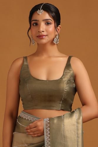 Soch Womens Green Tissue Ombre Saree With Stone Work