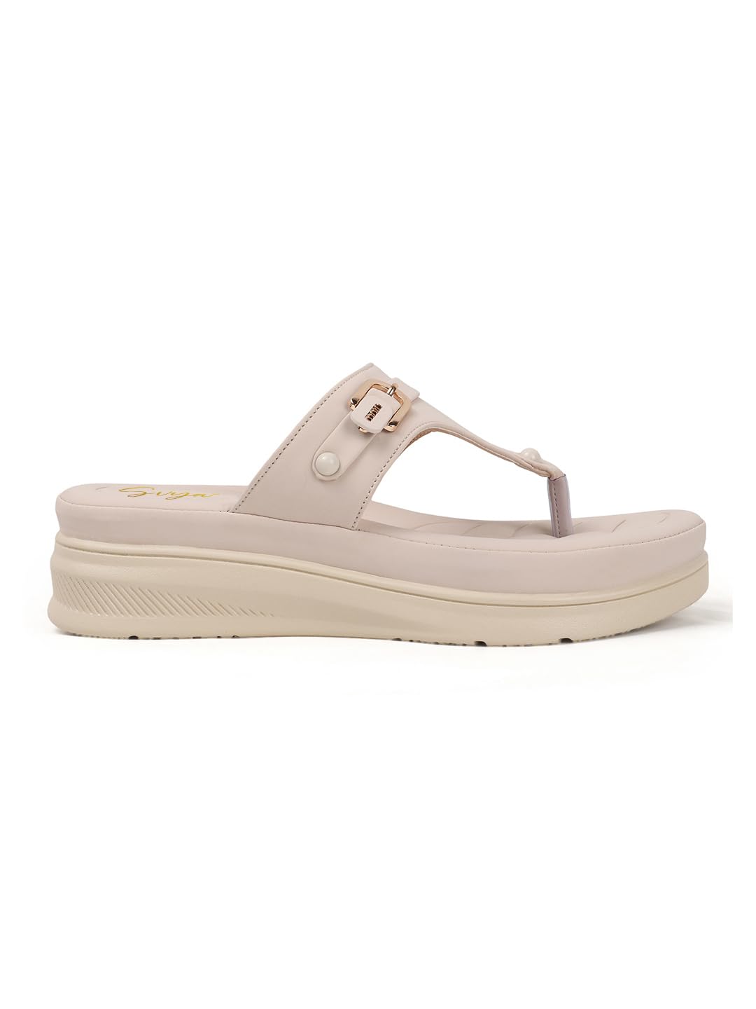 SVYA, Women Wedge Heels Thong Sandals| Comfortable Flats Sandals (Cream, UK Footwear Size System, Adult, Women, Numeric, Medium, 7)