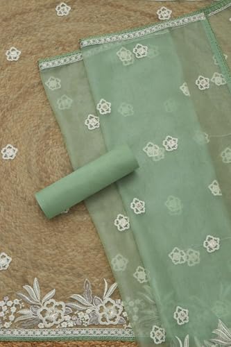 Soch Womens Sap Green Tissue Shimmer Embroidered Unstitch Dress Material