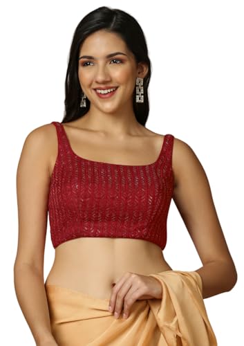 Salwar Studio Women's Maroon Embroidered Saree Blouse-VF-0192-MRON-40
