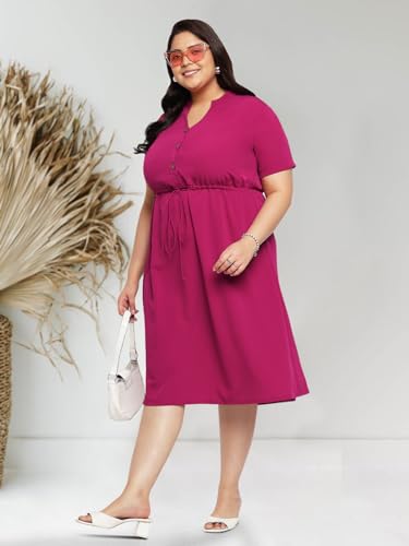 wild U Women Plus Size Shirt Dress | A-line Casual Midi | Half Sleeve | Comfort fit | Western Stylish (Pink, Size : 4XL)