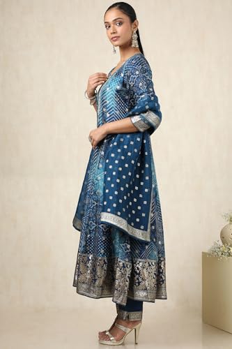Soch Womens Blue Brocade Bandhani Chudidar Set With Zari