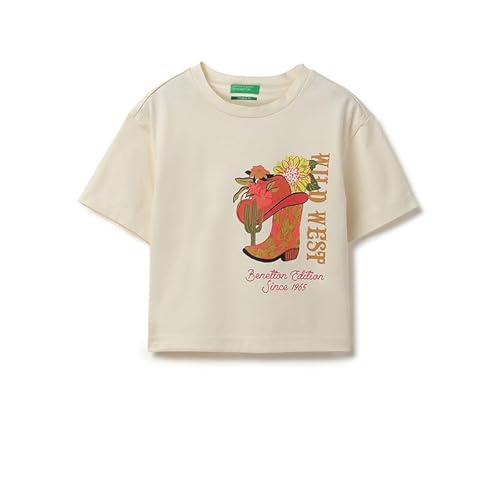 United Colors of Benetton Cropped Fit Round Neck Graphic Horse Boot Side Placement T-Shirt