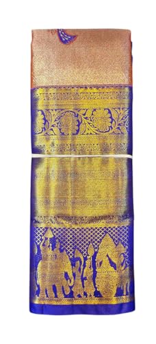 VFCollections Women's Traditional Handloom Kanchipuram Silk Pure Pattu Sarees | Rich Zari Woven Design | Bridal Saree | Unstitched Blouse (VFC644-1), Purple,Gold