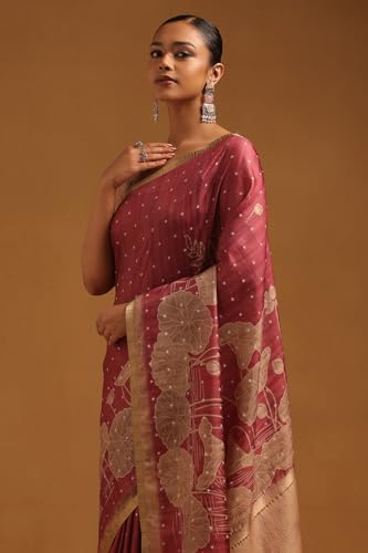 Soch Womens Onion Pink Tussar Botanical Saree