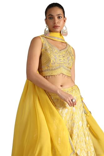 Soch Women's Brocade Lehenga Choli Set (OWS5CD21772_Mustard_XL)