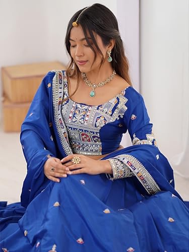 Zeel Clothing Women's Sequins Thread Embroidered French Crepe Lehenga Choli With Dupatta (5118-Royal-Blue-Women-Lehenga-Choli; Free size) (Royal Blue)