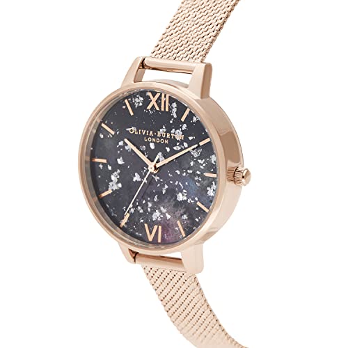 Olivia burton Celestial Qtz Basic Black & Resin & Ss Glitter Round Dial Women's Watch|Ionic Plated Rose Gold Steel Material|Gold Color Band - OB16GD33