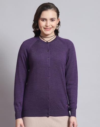Monte Carlo Womens Pure Wool Solid Sweater (1230708Rn-2452-44, Purple Mix, 3XL)