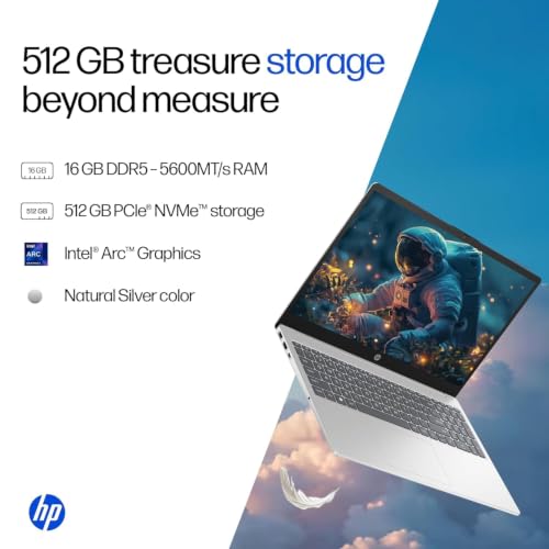 HP 14 Laptop, Intel Core Ultra 7 155H (16GB DDR5, 512GB SSD) FHD, Anti-Glare, Micro-Edge, 14''/35.6cm, Win11, M365 Basic(1yr)* Office24, Silver, 1.4kg, EP1151TU, Backlit, HD Camera w/Shutter
