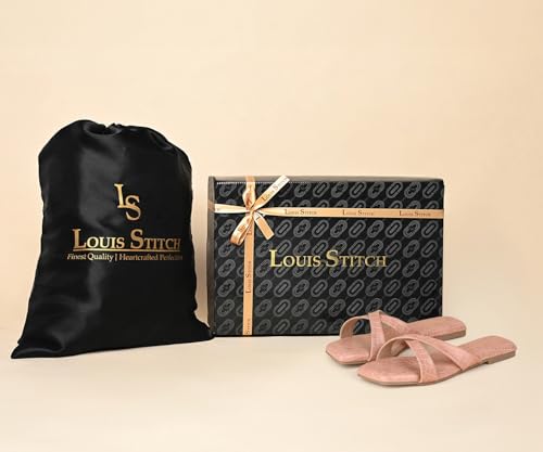 LOUIS STITCH Women’s Slip-On Flat Sandals | Comfortable Pink Flat Sandals | LSOF-FI07-CSCRNU | UK-8