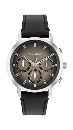 Calvin Klein Gauge Qtz Multifunction Sepia Round Dial Men's Watch|Black Leather Material|Black Color Band - 25200496