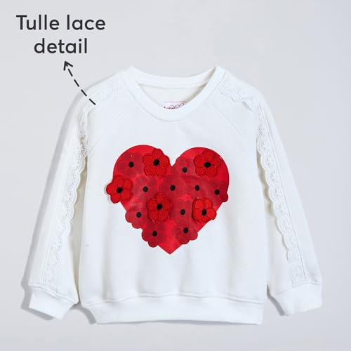 Hopscotch Girls Full Sleeves White 2-Pc Floral Heart Applique Leggings Set For Age (3-4 Years)