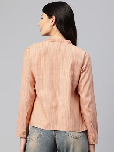 Cottinfab Women Peach-Coloured Striped Lightweight Open Front Casual Blazer