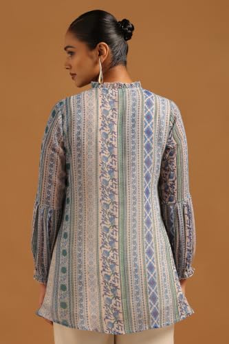 Soch Womens Blue Chiffon Botanical Tunic