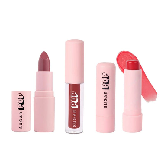 SUGAR POP 3 in 1 Lip Kit Combo, Richly pigmented, Long-lasting, Ultra Matte, Smudge-Proof, Hydrating, UV Protection, Moisturizing Rich Pigment, 02 Mauve, 01 Taupe & Cherry